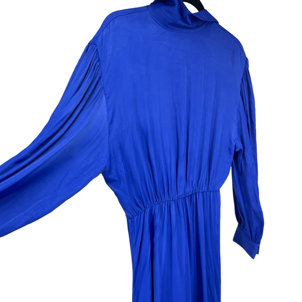 Farm Rio bright blue long dress with button front and beaded belted waist Medium - Picture 6 of 10